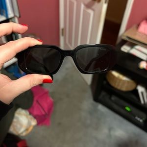 Prada PR 17WS 1AB5S0 Black Plastic Rectangle Sunglasses Grey Lens